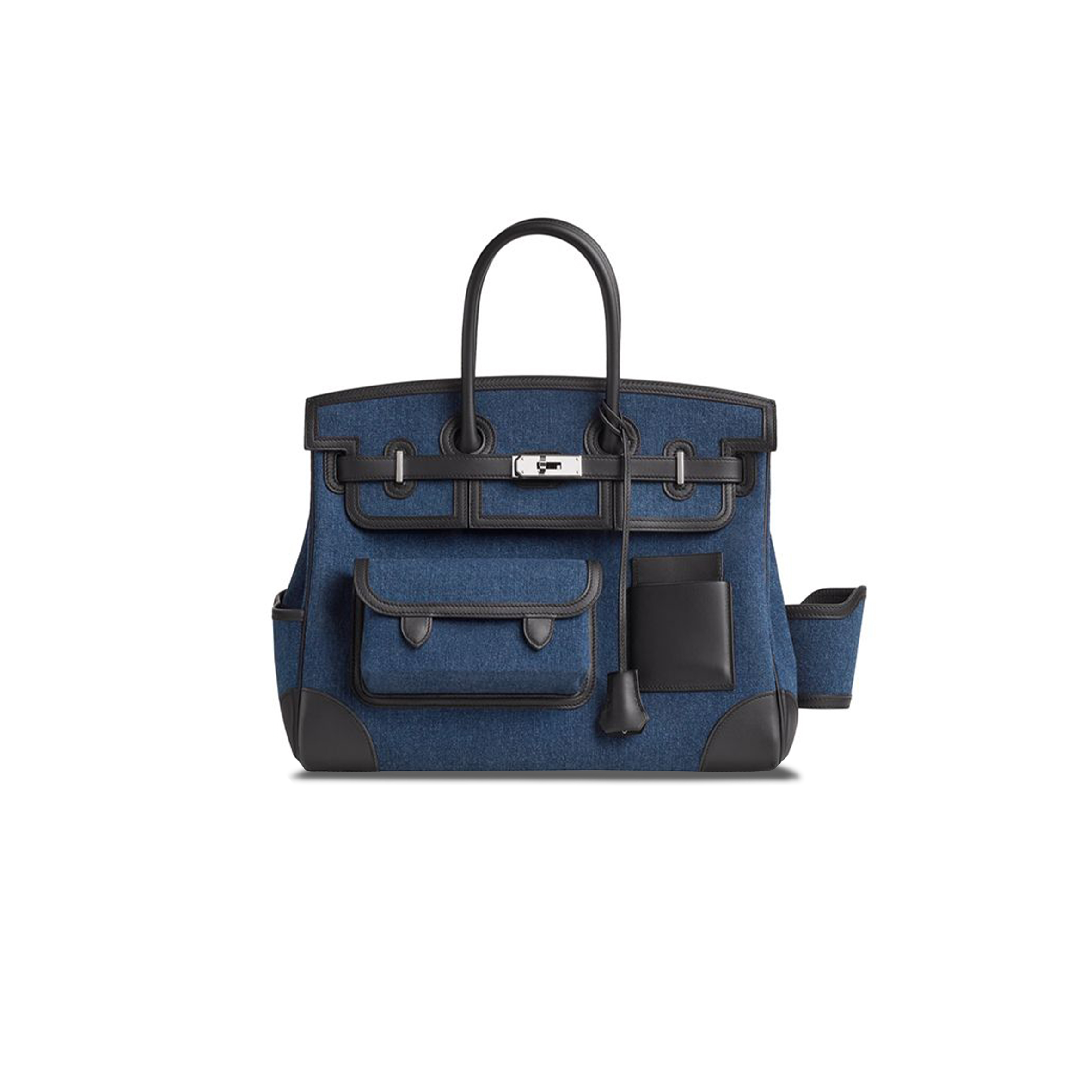 HERMES MASTER BIRKIN 35 CANVAS AND SWIFT LEATHER ROYAL BLUE SILVER BUCKLE BAG H079238CKCA (35*25*18cm)